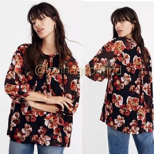 MADEWELL Tie-Back Bubble-Sleeve French Rose OVERSIZED Blouse NWT sz XXS/XS